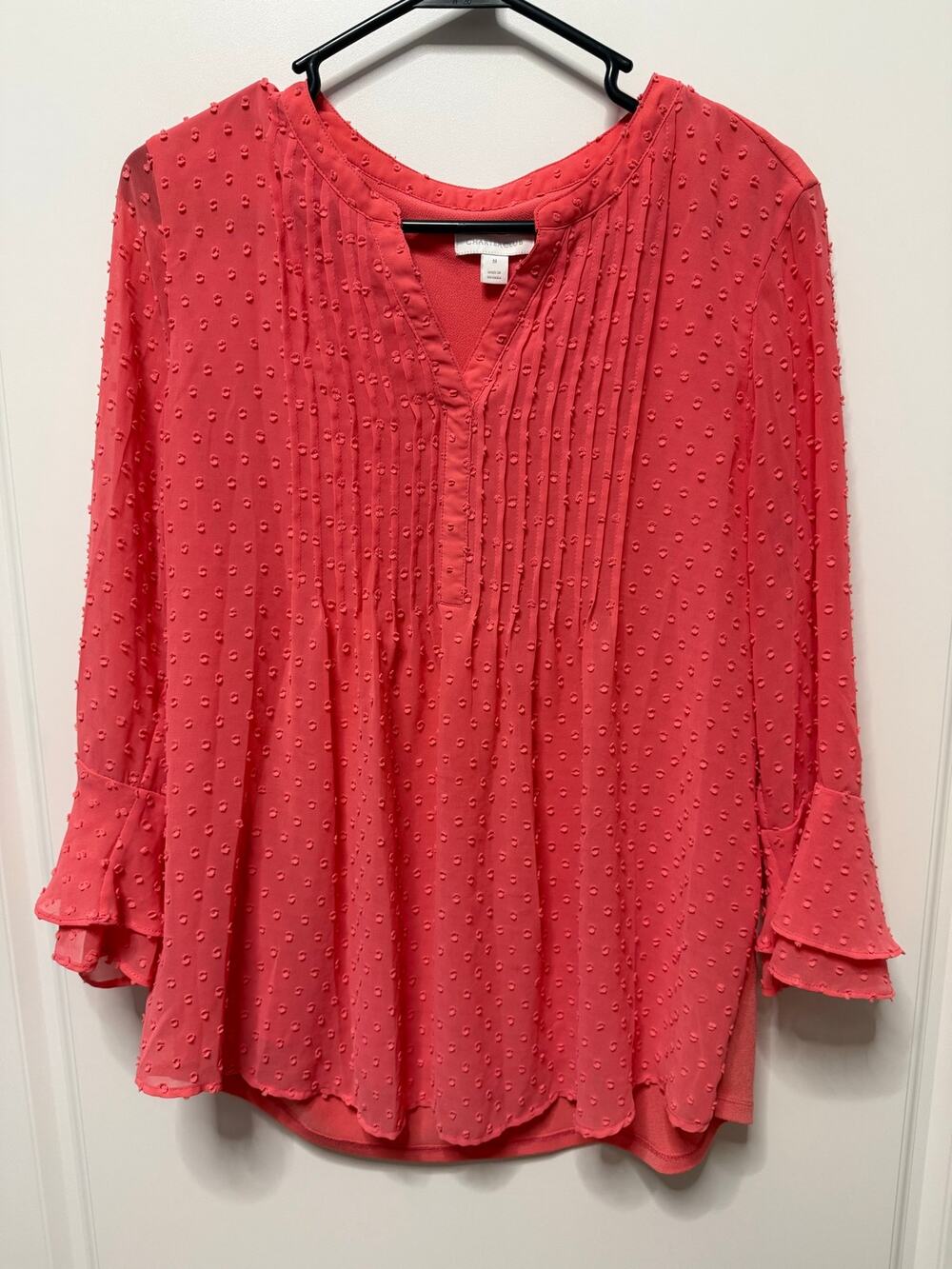 Charter Club Med oversized dark coral top blouse flutter sleeves layered blouse